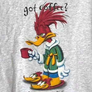Vintage 90s Universal Gray Crewneck with Woody Woodpecker “got coffee?” Design